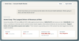 An example of the actionable feedback the account health dashboard can produce
